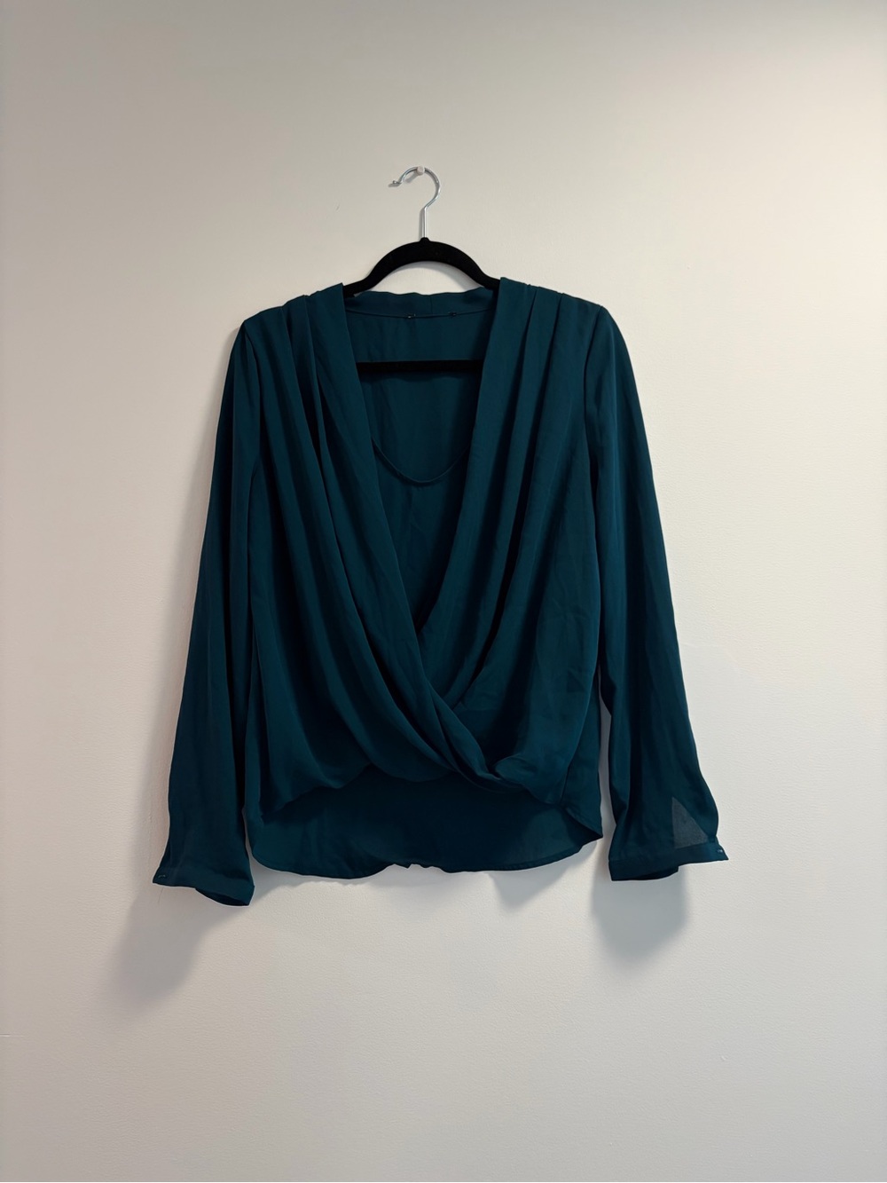 Deep Teal Draped Surplice Long-Sleeve Blouse